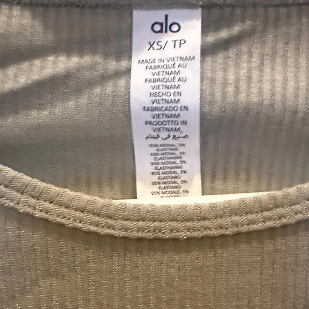 ALO Yoga Ribbed Gather Long Sleeve Blouse - Limestone - Picture 6 of 6